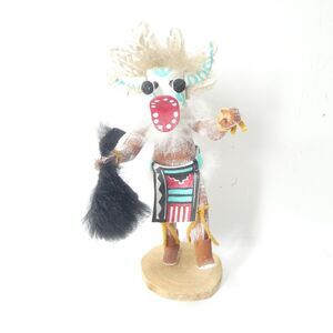Hopi White Ogre Wooden Kachina Doll Small 7.5" Tall Figurine Signed AS IS